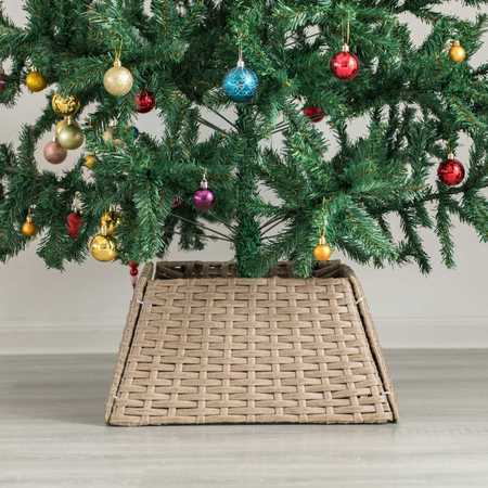 Gardenised Foldable Christmas Tree Skirt Collar Basket, Ring Base Stand Cover, Rattan Plastic, Grey QI004155.GY